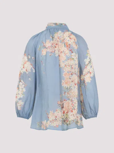 Zimmermann Cascadian Billowed Ramie Shirt In Blue