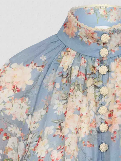 Zimmermann Cascadian Billowed Ramie Shirt In Blue