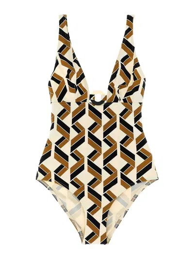 Eres 'party' Geometric Cut-out Swimsuit With Deep V-neck In Multi