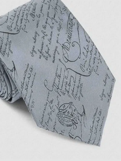 Berluti Script Pattern Silk Tie In Blue