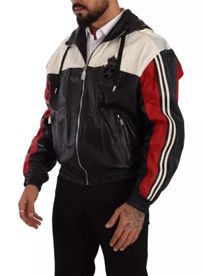 Pre-owned Dolce & Gabbana Black Leather Hooded Blouson Men's Jacket () In Multi