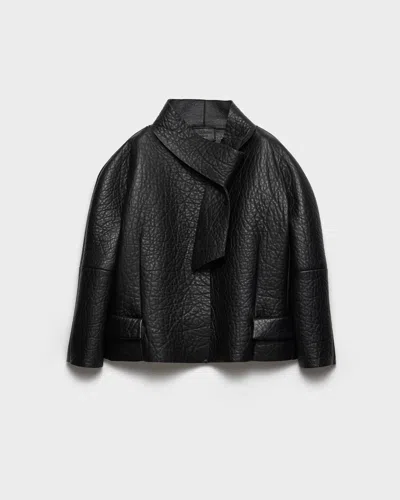 Prada Nappa Leather Jacket With Scarf Collar In Black