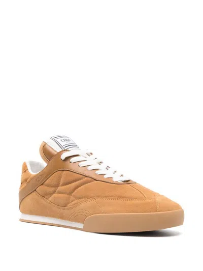 Chloé Women 'kick' Beige Low Top Sneakers With Logo Patch On The Tongue In Suede Woman In Neutral