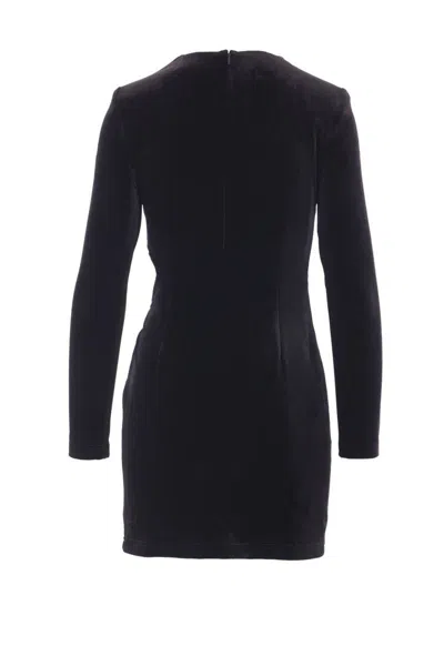 Self-portrait Twisted Waist Dress With Gold Detail In Black