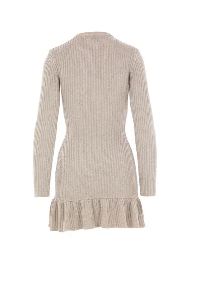 Self-portrait Ribbed Button-front Mini Dress In Brown