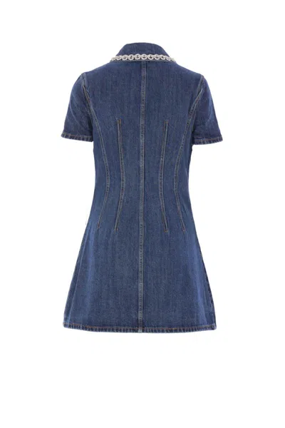 Self-portrait Fitted Denim Dress With Strass-detail Collar In Blue