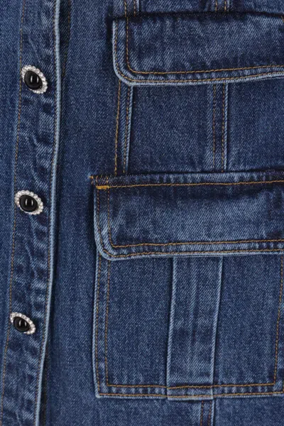 Self-portrait Fitted Denim Dress With Strass-detail Collar In Blue
