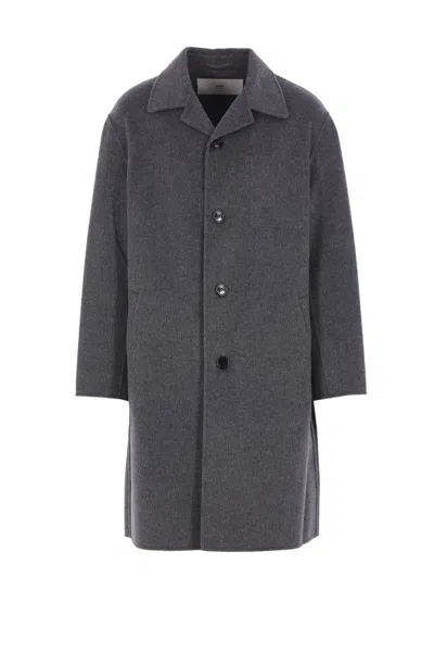 Ami Alexandre Mattiussi Single-breasted Wool Knee-length Coat In Gray