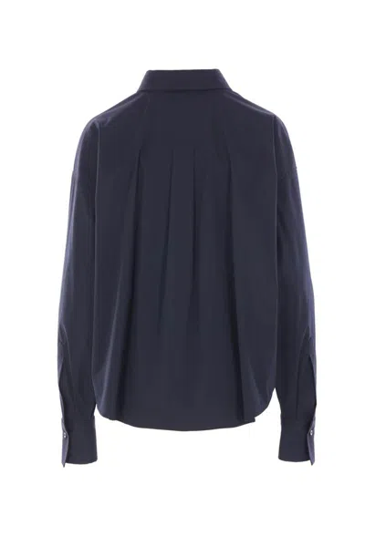Brunello Cucinelli Monili Detail Curved Hem Shirt In Blue