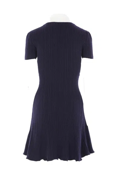Self-portrait Mini Knitted Dress With Contrasting Collar In Blue