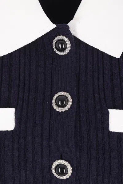 Self-portrait Mini Knitted Dress With Contrasting Collar In Blue