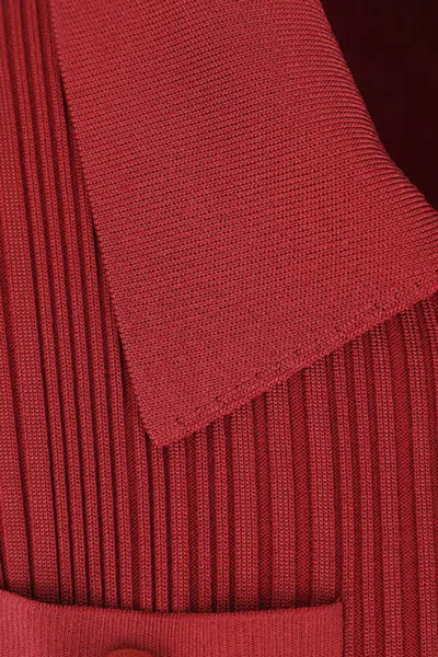 Self-portrait Fitted Ribbed Maxi Dress With Classic Collar In Red