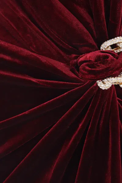 Self-portrait Velvet Bandeau Long Dress In Red