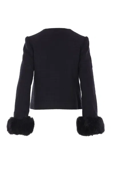 Self-portrait Boucle Cropped Jacket Eco Fur Sleeve In Black