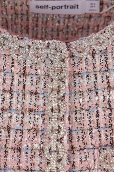 Self-portrait Crystal-embellished Tweed Jacket In Pink