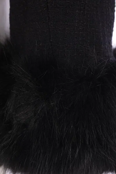 Self-portrait Boucle Cropped Jacket Eco Fur Sleeve In Black