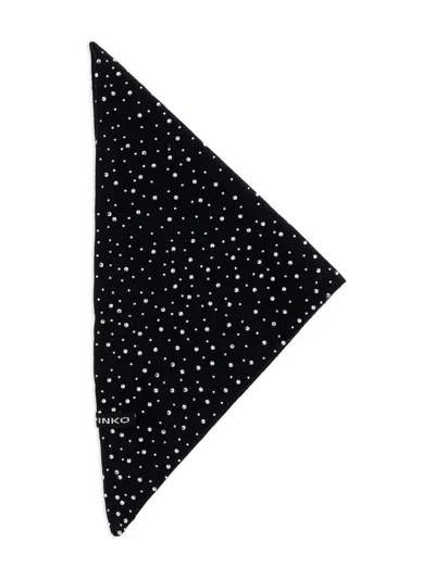 Pinko Svizzera Wool Scarf With Rhinestones In Black