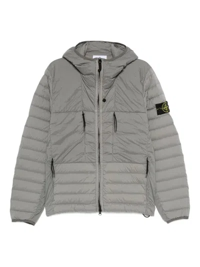 Stone Island Hooded Quilted Jacket In Gray