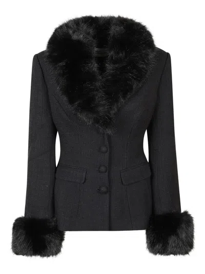 Self-portrait Black Tailored Boucle Fur Jacket Clothing In Black