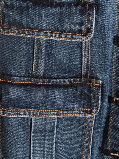 Self-portrait Denim Crystal Trim Collared Mini Dress Clothing In Blue