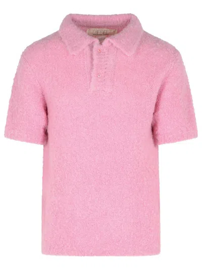 Erl Gender Inclusive Alpaca Blend Polo Sweater In Pink