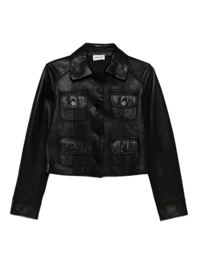 P.a.r.o.s.h Leather Jacket With Collared Neck And Flap Pockets In Black