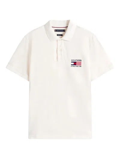Tommy Hilfiger Regular Fit Embroidered Flag Pique Polo In White