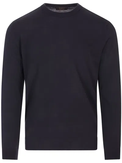 Zanone Crew Neck Sweater In Fine Combed Wool In Black