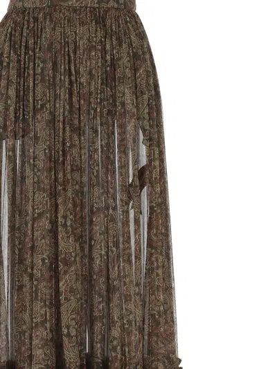 Saint Laurent Flounced Long Skirt In Brown
