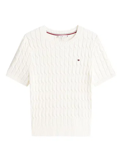 Tommy Hilfiger Cable-knit Short-sleeve T-shirt In White