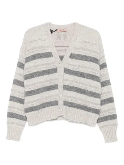Twinset Soft Alpaca Blend Sweater With Horizontal Stripes In Gray