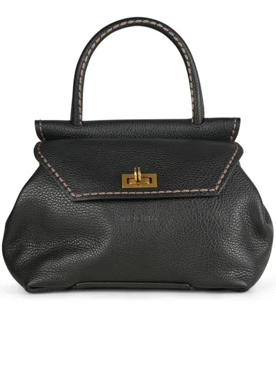 Visonà Twist-lock Leather Handbag In Black