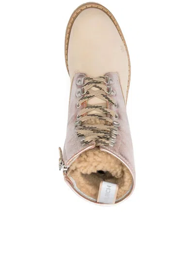 Woolrich Chunky Sole Leather Lace Up Ankle Boots In Neutral