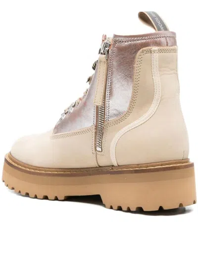 Woolrich Chunky Sole Leather Lace Up Ankle Boots In Neutral