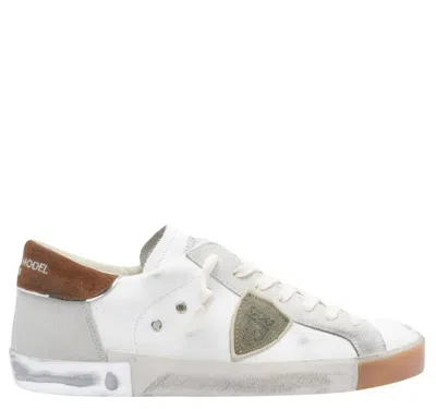 Philippe Model Low Top Sneakers With Suede Heel Tab In White