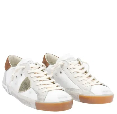 Philippe Model Low Top Sneakers With Suede Heel Tab In White