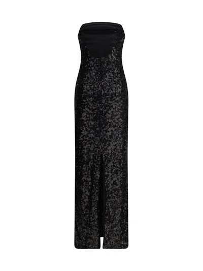 Pinko Nintendos Black Stretch Tulle Embroidered Dress With Sequins In Black