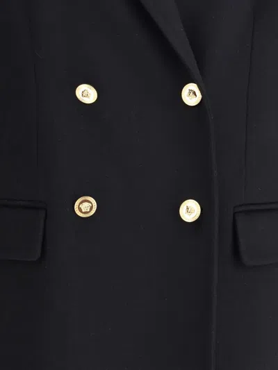 Versace Wool And Cachemire Double-breasted Coat In Blue