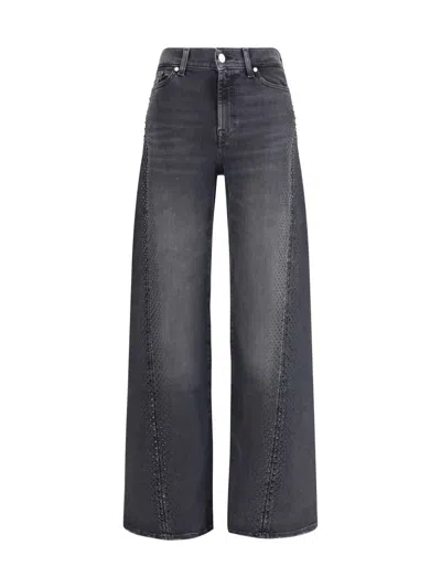 7 For All Mankind Embellished Twisted Lotta Wide Leg Jeans Clothing In Black