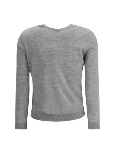 Gucci Grey Cardigan With Round Neck And Logo Lettering Embroidery On The Front In Cashmere And Silk Woman In Gray