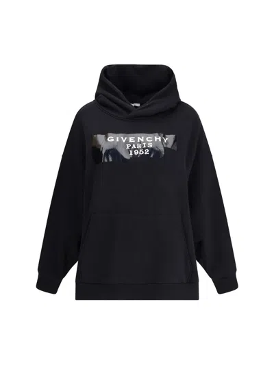 Givenchy Hooded Cotton Sweatshirt Featuring Kangaroo Pocket In Black