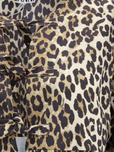 Ganni Leopard Cotton Shirt In Multi