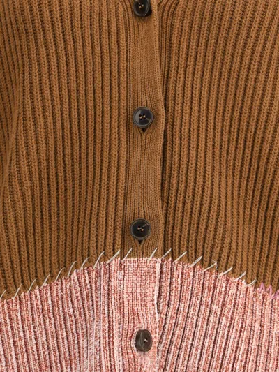 Marni Long Sleeve Merino Wool V-neck Cardigan In Brown