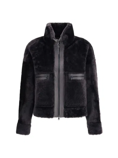 Brunello Cucinelli Grey Shearling Jacket With Two Front Welt Pockets With Zip In Black