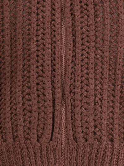 Brunello Cucinelli Women Balloon Net Embroidery Cardigan In Cashmere With A Hood In Brown