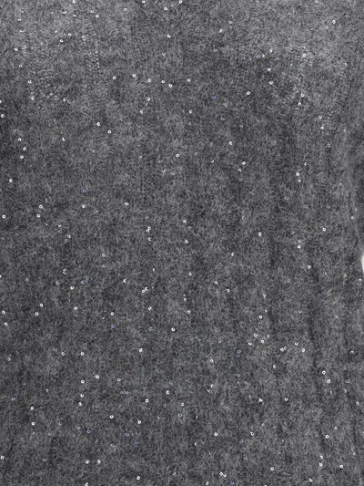 Brunello Cucinelli Textured Ribbed V-neck Sweater With Sparkling Details In Gray