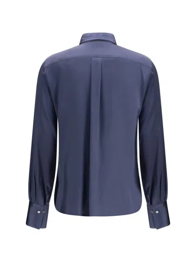 Brunello Cucinelli Long-sleeve Silk Shirt In Blue