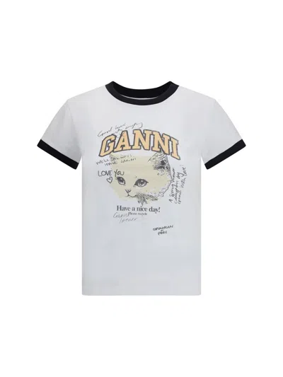 Ganni Women White Crewneck T-shirt With Maxi Logo On The Front In Cotton Jersey Woman In White