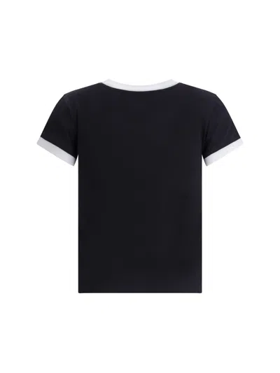 Ganni T-shirt With White Hems And Teddy Bear Print In Black