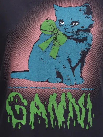 Ganni Women Black Crewneck T-shirt With Maxi Logo On The Front In Cotton Jersey Woman In Black
